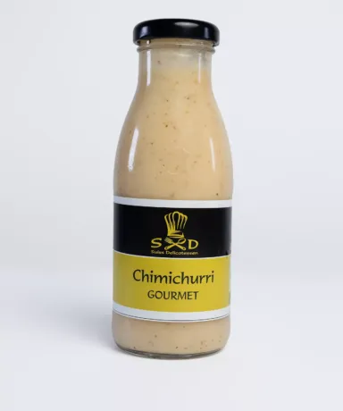 Frasco de chimichurri gourmet.